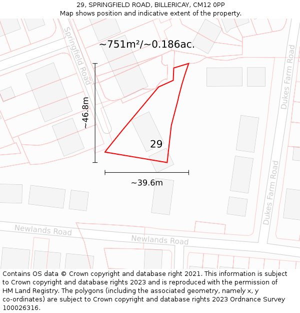 29, SPRINGFIELD ROAD, BILLERICAY, CM12 0PP: Plot and title map