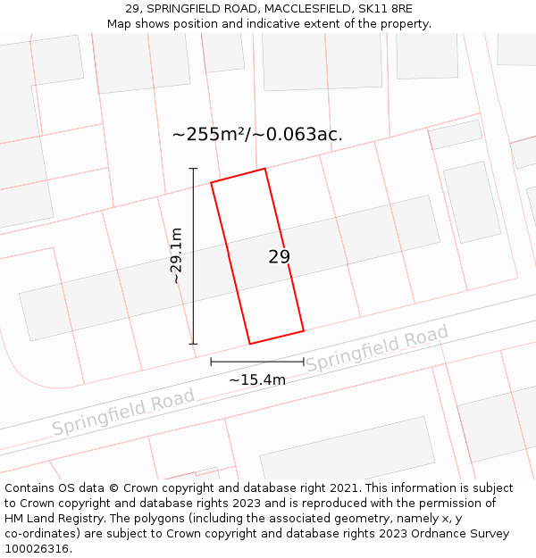 29, SPRINGFIELD ROAD, MACCLESFIELD, SK11 8RE: Plot and title map