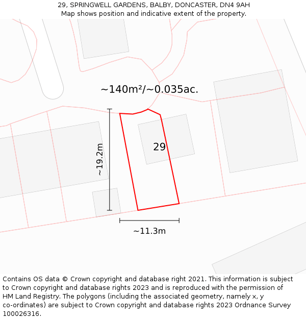 29, SPRINGWELL GARDENS, BALBY, DONCASTER, DN4 9AH: Plot and title map