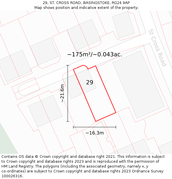 29, ST. CROSS ROAD, BASINGSTOKE, RG24 9AP: Plot and title map