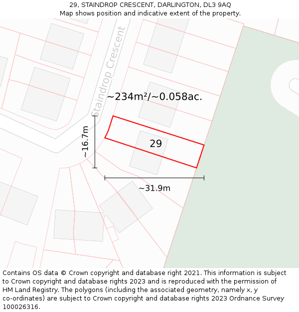 29, STAINDROP CRESCENT, DARLINGTON, DL3 9AQ: Plot and title map