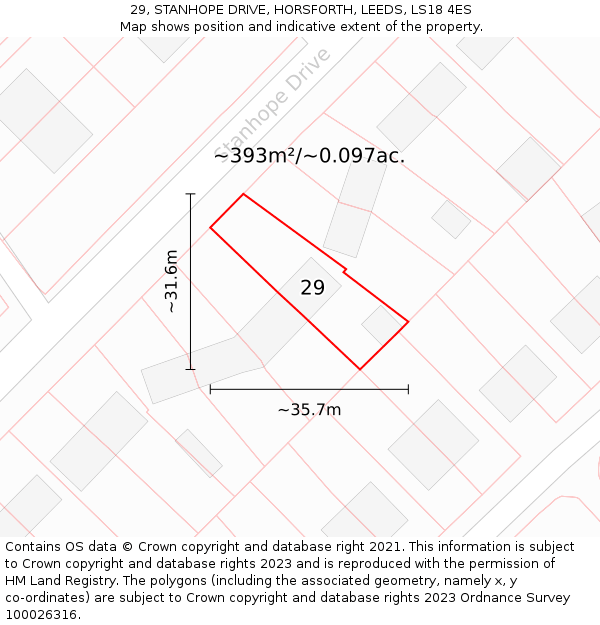 29, STANHOPE DRIVE, HORSFORTH, LEEDS, LS18 4ES: Plot and title map