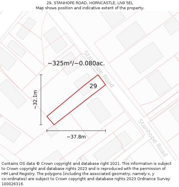 29, STANHOPE ROAD, HORNCASTLE, LN9 5EL: Plot and title map