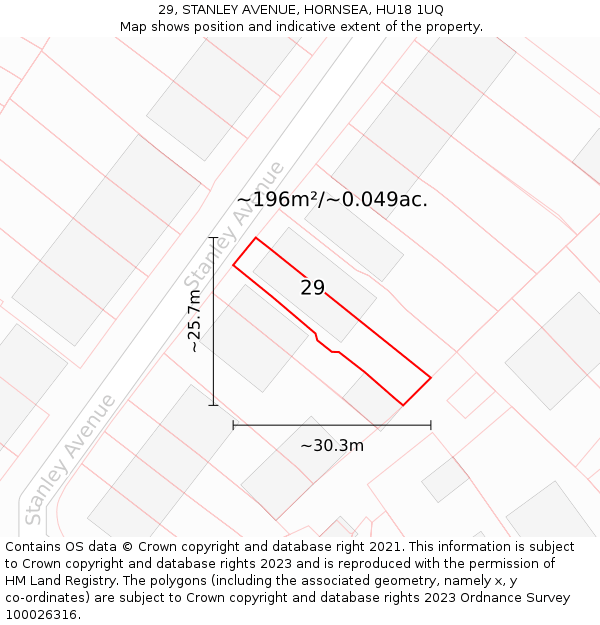 29, STANLEY AVENUE, HORNSEA, HU18 1UQ: Plot and title map
