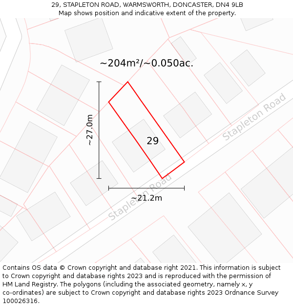 29, STAPLETON ROAD, WARMSWORTH, DONCASTER, DN4 9LB: Plot and title map