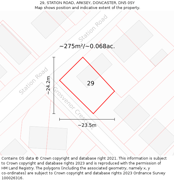 29, STATION ROAD, ARKSEY, DONCASTER, DN5 0SY: Plot and title map