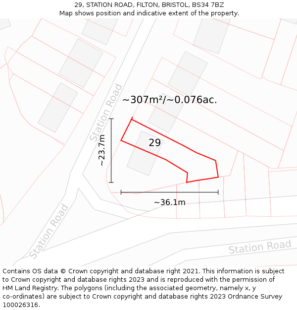 29, STATION ROAD, FILTON, BRISTOL, BS34 7BZ: Plot and title map