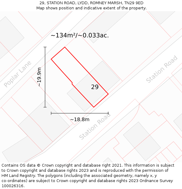 29, STATION ROAD, LYDD, ROMNEY MARSH, TN29 9ED: Plot and title map