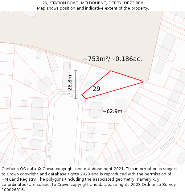 29, STATION ROAD, MELBOURNE, DERBY, DE73 8EA: Plot and title map