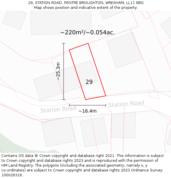 29, STATION ROAD, PENTRE BROUGHTON, WREXHAM, LL11 6BG: Plot and title map