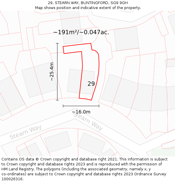 29, STEARN WAY, BUNTINGFORD, SG9 9GH: Plot and title map