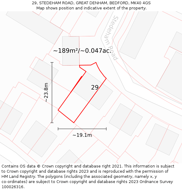 29, STEDEHAM ROAD, GREAT DENHAM, BEDFORD, MK40 4GS: Plot and title map