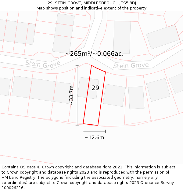 29, STEIN GROVE, MIDDLESBROUGH, TS5 8DJ: Plot and title map