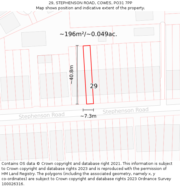 29, STEPHENSON ROAD, COWES, PO31 7PP: Plot and title map