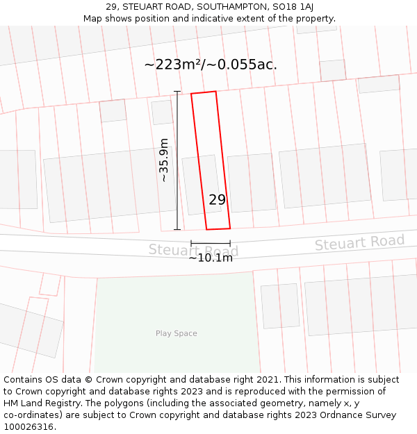 29, STEUART ROAD, SOUTHAMPTON, SO18 1AJ: Plot and title map