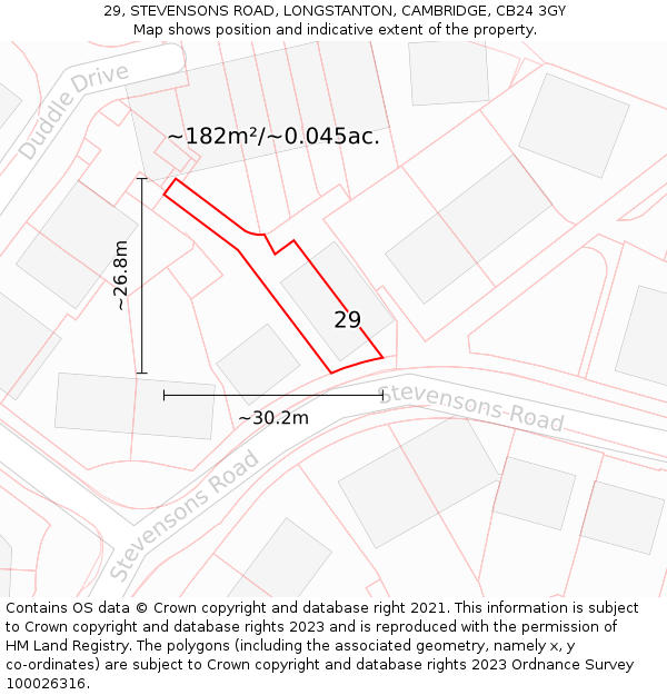 29, STEVENSONS ROAD, LONGSTANTON, CAMBRIDGE, CB24 3GY: Plot and title map