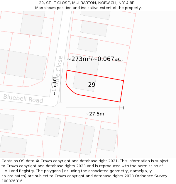 29, STILE CLOSE, MULBARTON, NORWICH, NR14 8BH: Plot and title map