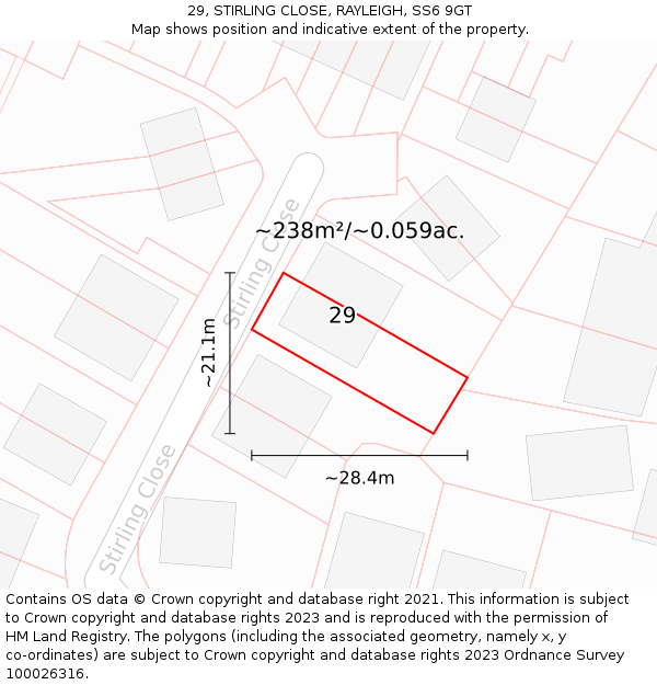 29, STIRLING CLOSE, RAYLEIGH, SS6 9GT: Plot and title map