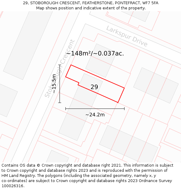 29, STOBOROUGH CRESCENT, FEATHERSTONE, PONTEFRACT, WF7 5FA: Plot and title map