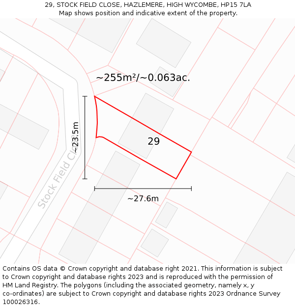 29, STOCK FIELD CLOSE, HAZLEMERE, HIGH WYCOMBE, HP15 7LA: Plot and title map