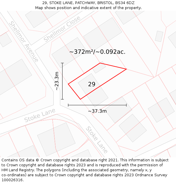 29, STOKE LANE, PATCHWAY, BRISTOL, BS34 6DZ: Plot and title map