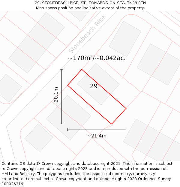 29, STONEBEACH RISE, ST LEONARDS-ON-SEA, TN38 8EN: Plot and title map