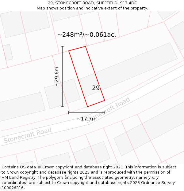 29, STONECROFT ROAD, SHEFFIELD, S17 4DE: Plot and title map