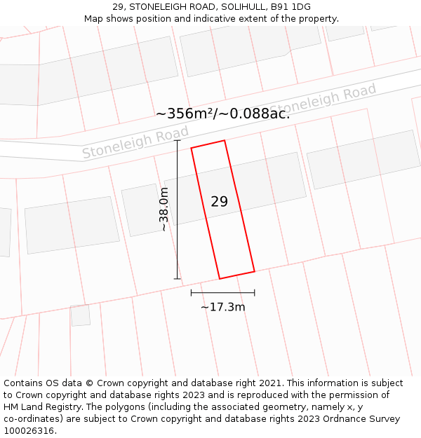 29, STONELEIGH ROAD, SOLIHULL, B91 1DG: Plot and title map