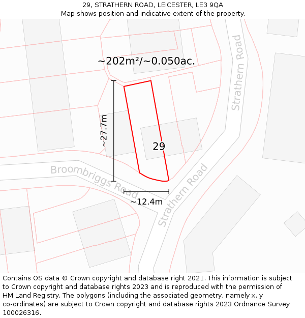 29, STRATHERN ROAD, LEICESTER, LE3 9QA: Plot and title map
