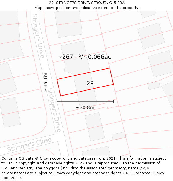 29, STRINGERS DRIVE, STROUD, GL5 3RA: Plot and title map
