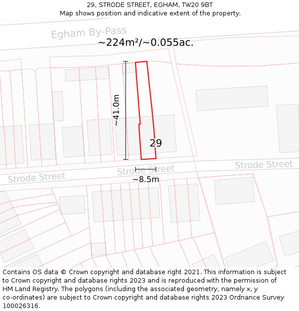 29, STRODE STREET, EGHAM, TW20 9BT: Plot and title map
