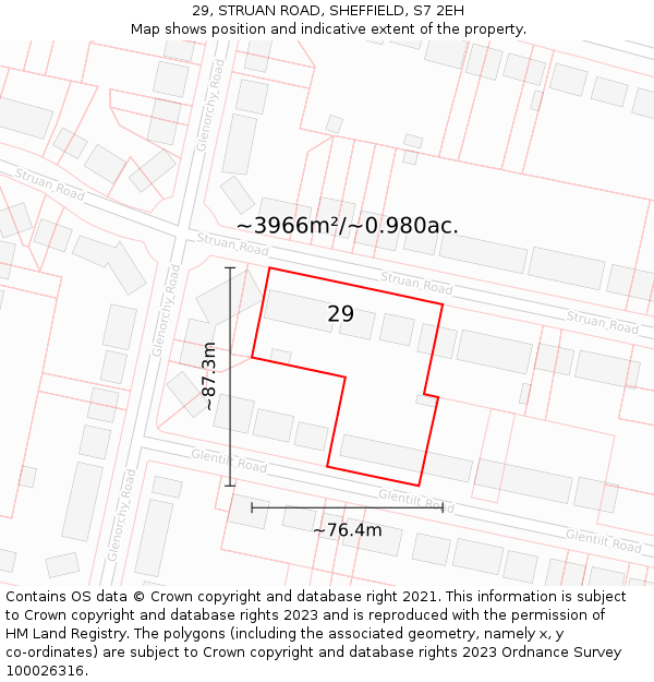 29, STRUAN ROAD, SHEFFIELD, S7 2EH: Plot and title map