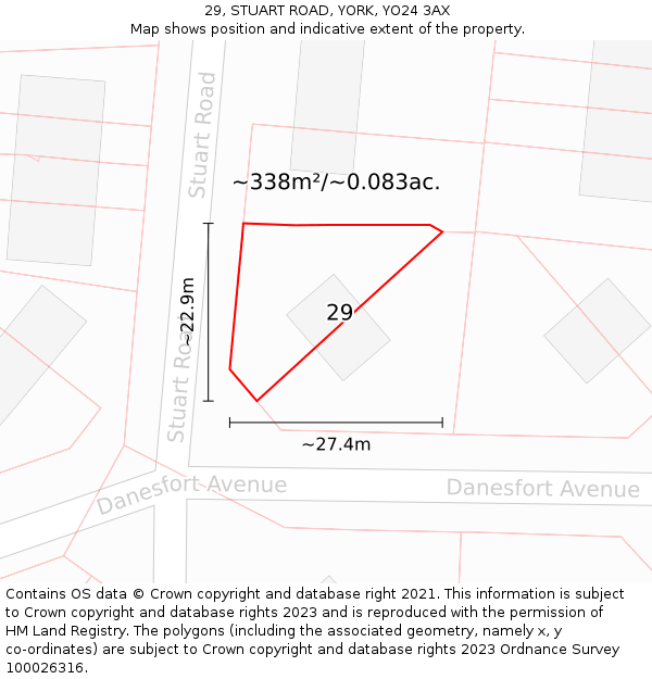 29, STUART ROAD, YORK, YO24 3AX: Plot and title map