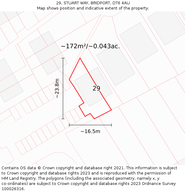 29, STUART WAY, BRIDPORT, DT6 4AU: Plot and title map