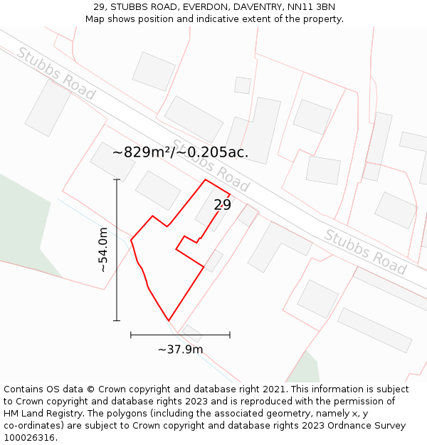 29, STUBBS ROAD, EVERDON, DAVENTRY, NN11 3BN: Plot and title map