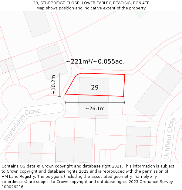 29, STURBRIDGE CLOSE, LOWER EARLEY, READING, RG6 4EE: Plot and title map