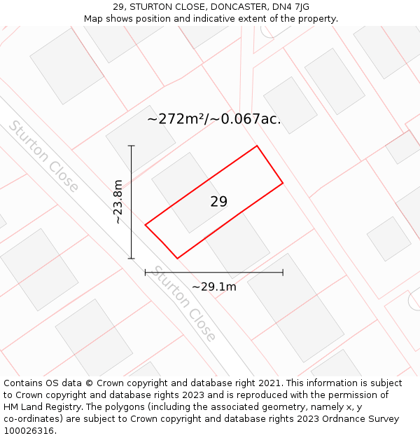 29, STURTON CLOSE, DONCASTER, DN4 7JG: Plot and title map