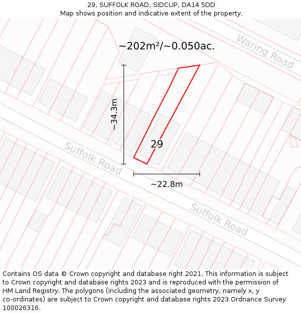 29, SUFFOLK ROAD, SIDCUP, DA14 5DD: Plot and title map