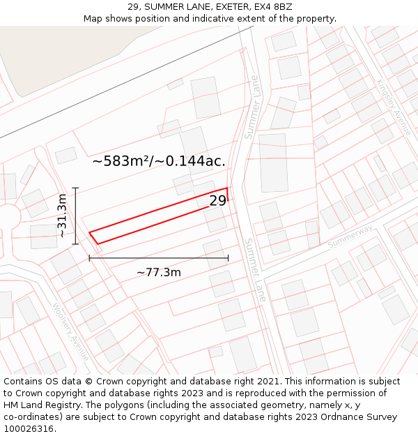 29, SUMMER LANE, EXETER, EX4 8BZ: Plot and title map