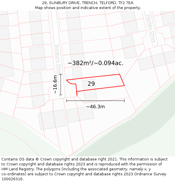 29, SUNBURY DRIVE, TRENCH, TELFORD, TF2 7EA: Plot and title map