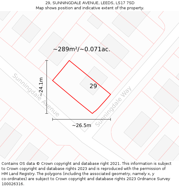 29, SUNNINGDALE AVENUE, LEEDS, LS17 7SD: Plot and title map