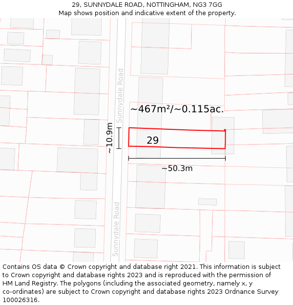 29, SUNNYDALE ROAD, NOTTINGHAM, NG3 7GG: Plot and title map