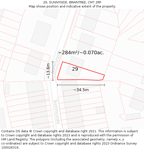 29, SUNNYSIDE, BRAINTREE, CM7 2RP: Plot and title map