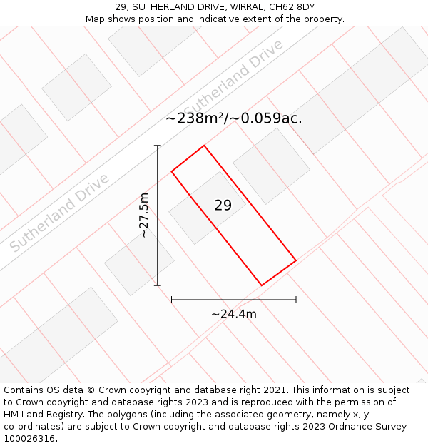29, SUTHERLAND DRIVE, WIRRAL, CH62 8DY: Plot and title map