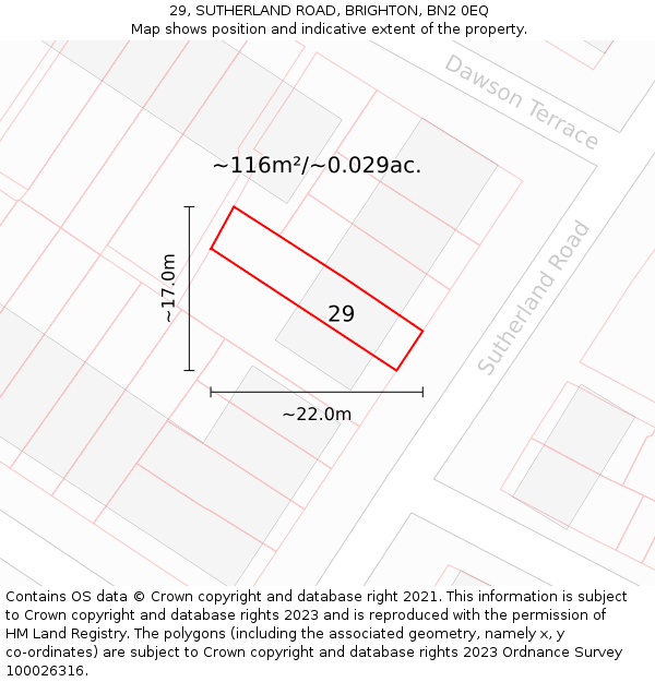 29, SUTHERLAND ROAD, BRIGHTON, BN2 0EQ: Plot and title map