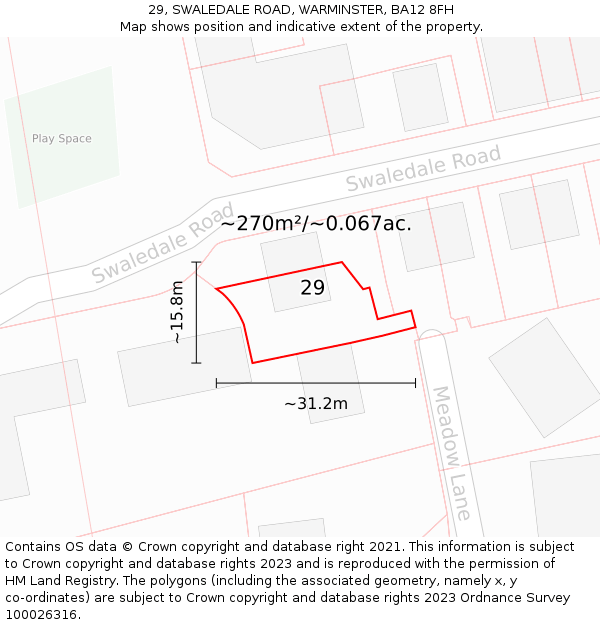 29, SWALEDALE ROAD, WARMINSTER, BA12 8FH: Plot and title map