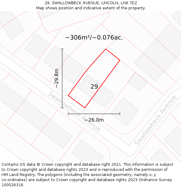 29, SWALLOWBECK AVENUE, LINCOLN, LN6 7EZ: Plot and title map