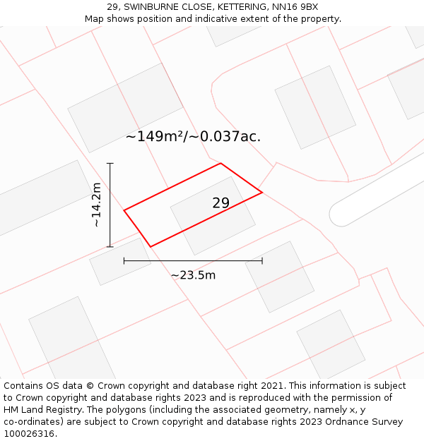 29, SWINBURNE CLOSE, KETTERING, NN16 9BX: Plot and title map