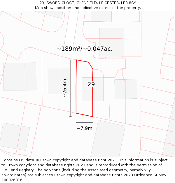 29, SWORD CLOSE, GLENFIELD, LEICESTER, LE3 8SY: Plot and title map