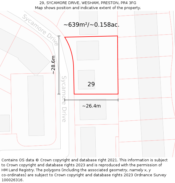 29, SYCAMORE DRIVE, WESHAM, PRESTON, PR4 3FG: Plot and title map